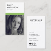 MODERNE EINFACHE BOLD GRÜNE PERSÖNLICHE FOTO-IDENT VISITENKARTE (Vorne/Hinten)