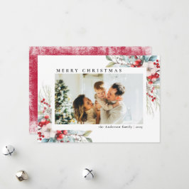 Moderne einfache botanische Berries | Foto Weihnac Feiertagskarte