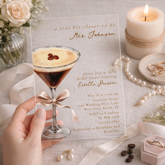 Moderne einfache Bow Espresso Martini Brautparty Acryleinladungen