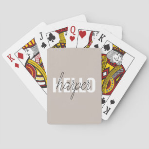 Moderne einfache braune Hallo und dein Name Spielkarten