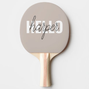 Moderne einfache braune Hallo und dein Name Tischtennis Schläger
