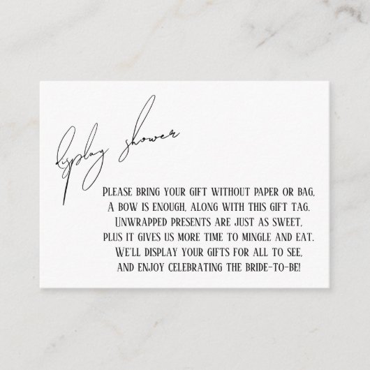 Moderne, einfache Bridal Display Duschkarte Begleitkarte (Vorderseite)