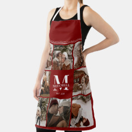 Moderne einfache Burgund Foto Collage Monogram Ges Schürze