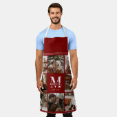 Moderne einfache Burgund Foto Collage Monogram Ges Schürze (Getragen)