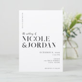 Moderne einfache Chic Black und Ecru Wedding Einladung (Stehend Vorderseite)