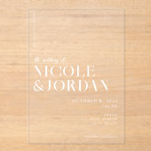 Moderne, einfache Chic-Hochzeit Acryleinladungen (Vorderseite)