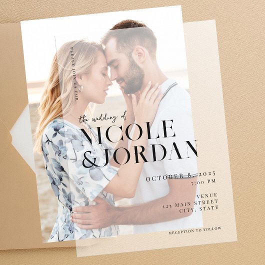 Moderne Einfache Chic Vellum Hochzeitseinladung Pergament Einladungen