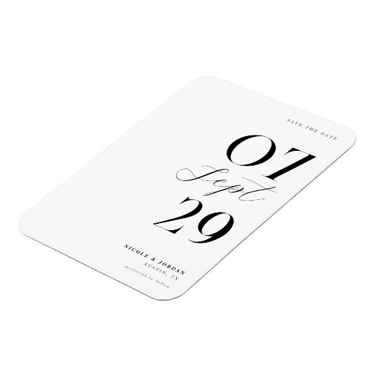 Moderne, einfache Chic Wedding rettet das Datum Magnet (Linke Seite)