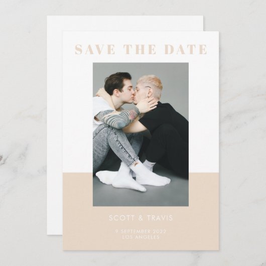 Moderne, einfache Creme-Beige-Farbklotz-Hochzeit Save The Date (Vorne/Hinten)