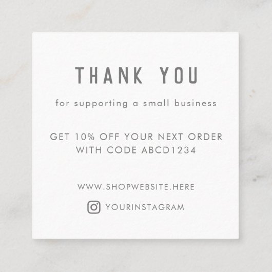 Moderne, einfache Creme Vielen Dank an kleine Unte Rabattkarte (Rückseite)