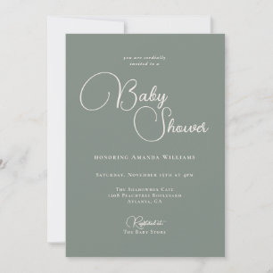 Moderne, einfache Deep Sage Green Baby Dusche Einladung