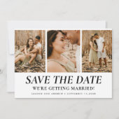 Moderne, einfache Drei-Foto Collage QR Code Hochze Save The Date (Vorderseite)