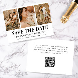 Moderne, einfache Drei-Foto Collage QR Code Hochze Save The Date