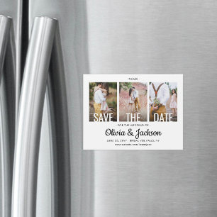 Moderne einfache drei Fotos Hochzeit Save the Date Magneteinladung