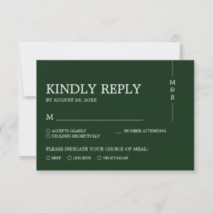 Moderne, einfache dunkelgrüne Monogramm-Hochzeit RSVP Karte