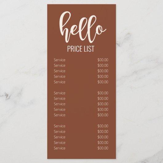 Moderne einfache Earth Tones Nails Salon Preislist Menükarte (Vorderseite)