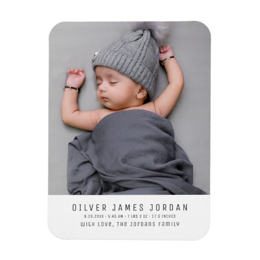 Moderne, einfache, einzigartige Baby Foto Keepake Magnet (Vertikal)