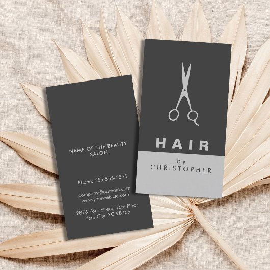 Moderne, einfache Elegant Dark Gray Hair Stylist Visitenkarte