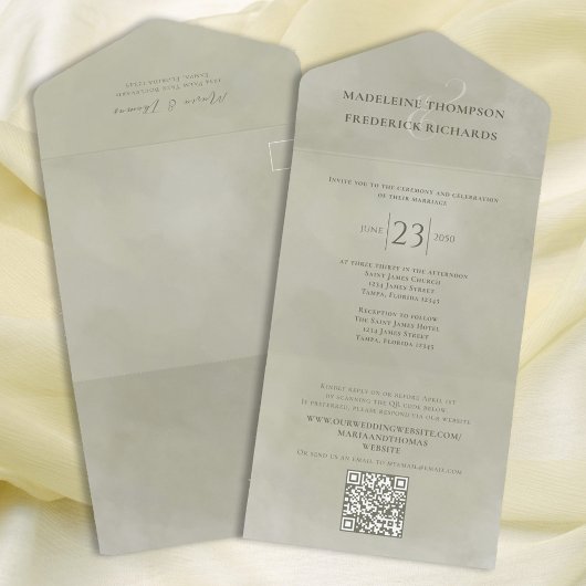 Moderne, einfache Elegant Palm Green | QR-Code-Web All In One Einladung