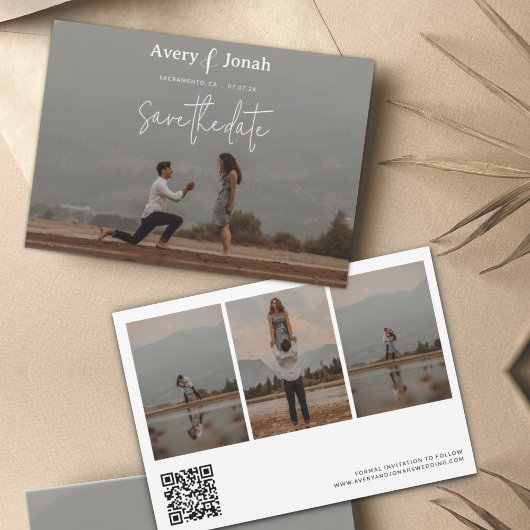 Moderne, einfache Elegante 4 Foto Hochzeit Save The Date