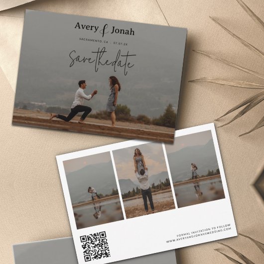 Moderne, einfache Elegante 4 Foto Hochzeit Save The Date