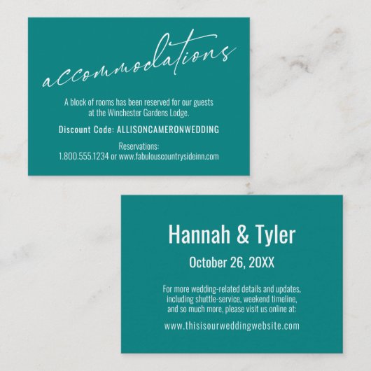 Moderne, einfache, elegante Aquamarine Unterkünfte Begleitkarte (Vorne/Hinten)