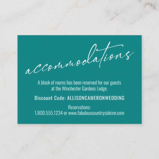 Moderne, einfache, elegante Aquamarine Unterkünfte Begleitkarte (Vorderseite)
