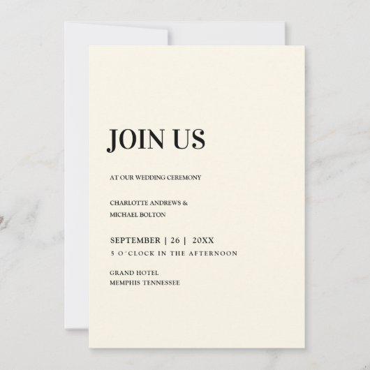 Moderne, einfache, elegante, beige Einladung (Vorderseite)