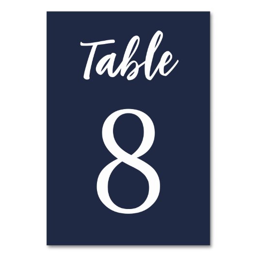 Moderne, einfache, elegante blaue Hochzeit Tischnummer (Vorderseite)