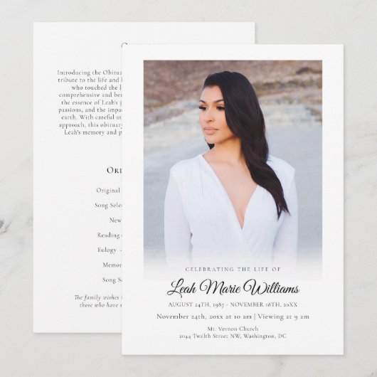 Moderne Einfache Elegante Foto Beerdigung Programm (Vorne/Hinten)