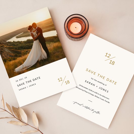 Moderne, einfache, elegante Foto Hochzeit Save The Date