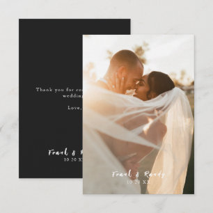 Moderne, einfache Elegante Matte Black Foto Weddin Dankeskarte