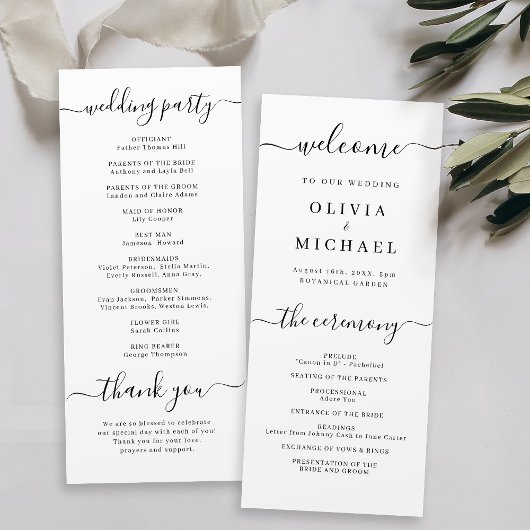 Moderne einfache elegante Schrift Hochzeitsprogram Programm