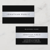 Moderne Einfache Elegante Schwarz Silver Schlichte Visitenkarte (Vorne/Hinten)