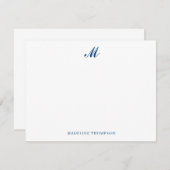 Moderne einfache, elegante Script Navy Blue Monogr Mitteilungskarte (Vorne/Hinten)