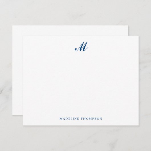 Moderne einfache, elegante Script Navy Blue Monogr Mitteilungskarte (Vorne/Hinten)