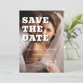 Moderne einfache elegante Skript-Bold-Foto-Hochzei Save The Date (Stehend Vorderseite)