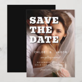 Moderne einfache elegante Skript-Bold-Foto-Hochzei Save The Date (Vorne/Hinten)