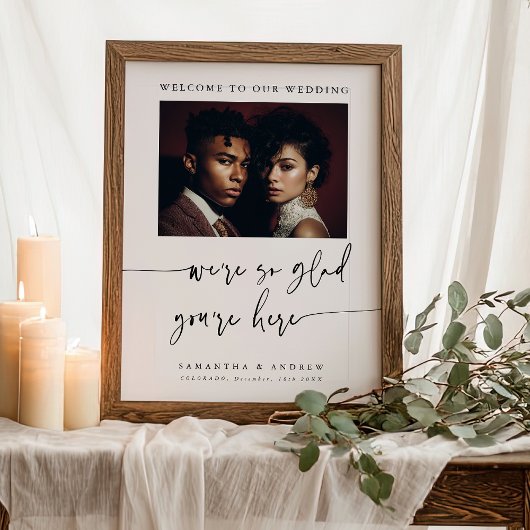 Moderne einfache elegante Skript-Hochzeitsfoto-Taf Poster