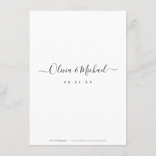 Moderne, einfache, elegante Skripthochzeit Begleitkarte (Rückseite)