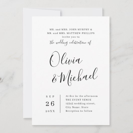 Moderne, einfache, elegante Skripthochzeit Einladung (Vorderseite)