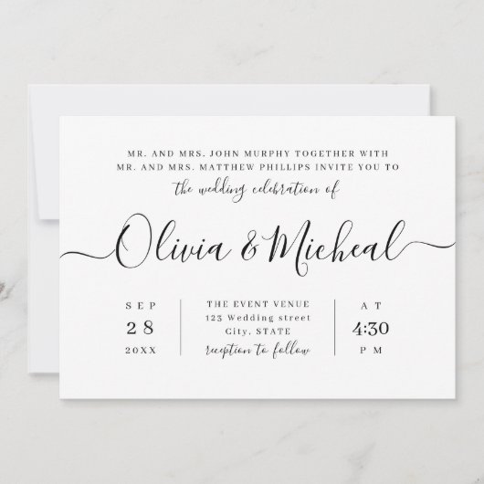 Moderne, einfache, elegante Skripthochzeit Einladung (Vorderseite)