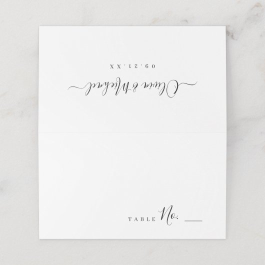 Moderne, einfache, elegante Skripthochzeit Platzkarte (Außenseite Aufgefaltet)