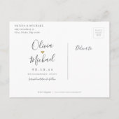 Moderne, einfache, elegante Skripthochzeit speiche Ankündigungspostkarte (Rückseite)