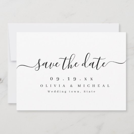 Moderne, einfache, elegante Skripthochzeit speiche Save The Date (Vorderseite)