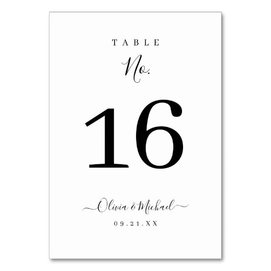 Moderne, einfache, elegante Skripthochzeit Tischnummer (Rückseite)