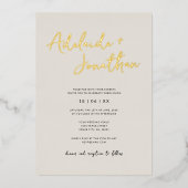 Moderne, einfache Elfenbeinhochzeitschrift Folieneinladung (Vorderseite)