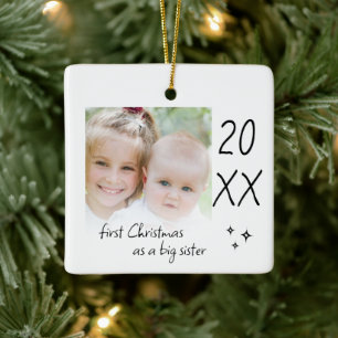 Moderne einfache erste Weihnachten als große Schwe Keramikornament