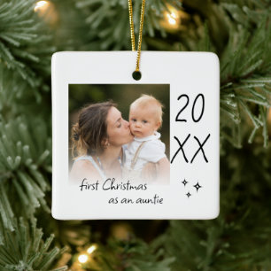 Moderne einfache erste Weihnachten als Tante Foto Keramikornament