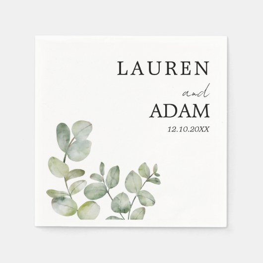 Moderne einfache Eukalyptus-Grüne Hochzeit Serviette (Vorderseite)